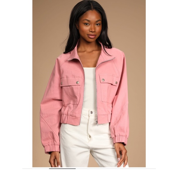Lulu’s Chilling With You Rose Pink Bomber Jacket | LARGE NWT - Picture 2 of 11
